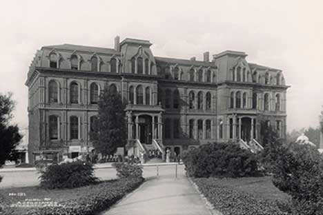 Historic black and white photo of North hall.